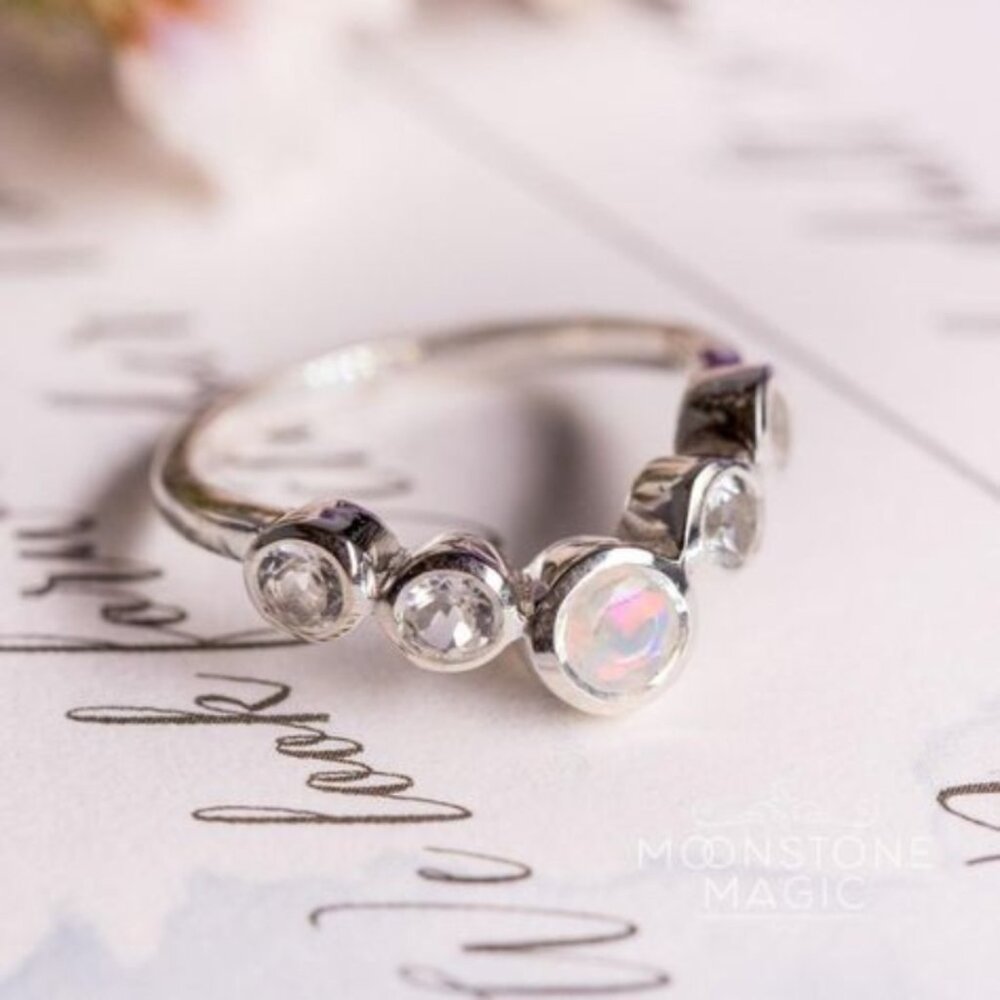 Nesting chevron sterling opal ring white quartz size 5 wedding ring